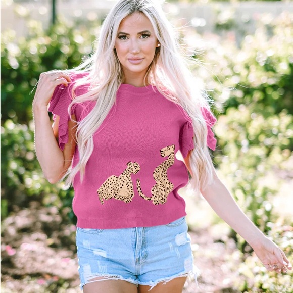 Purple Crop Top Sweater with Cheetah Design - Picture 4 of 4